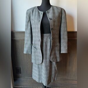 Peabody House Vintage Classic Gray Herringbone Blazer & Skirt Set 7/8